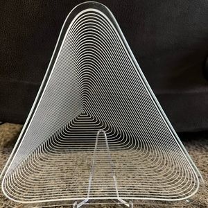 1960s mid century Lausitzer Crystal Etch OP Art Bent dish. Concentric Triangle
